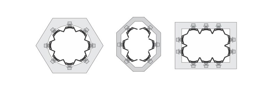 cylindrical parabolic or rectangular chamber profiles